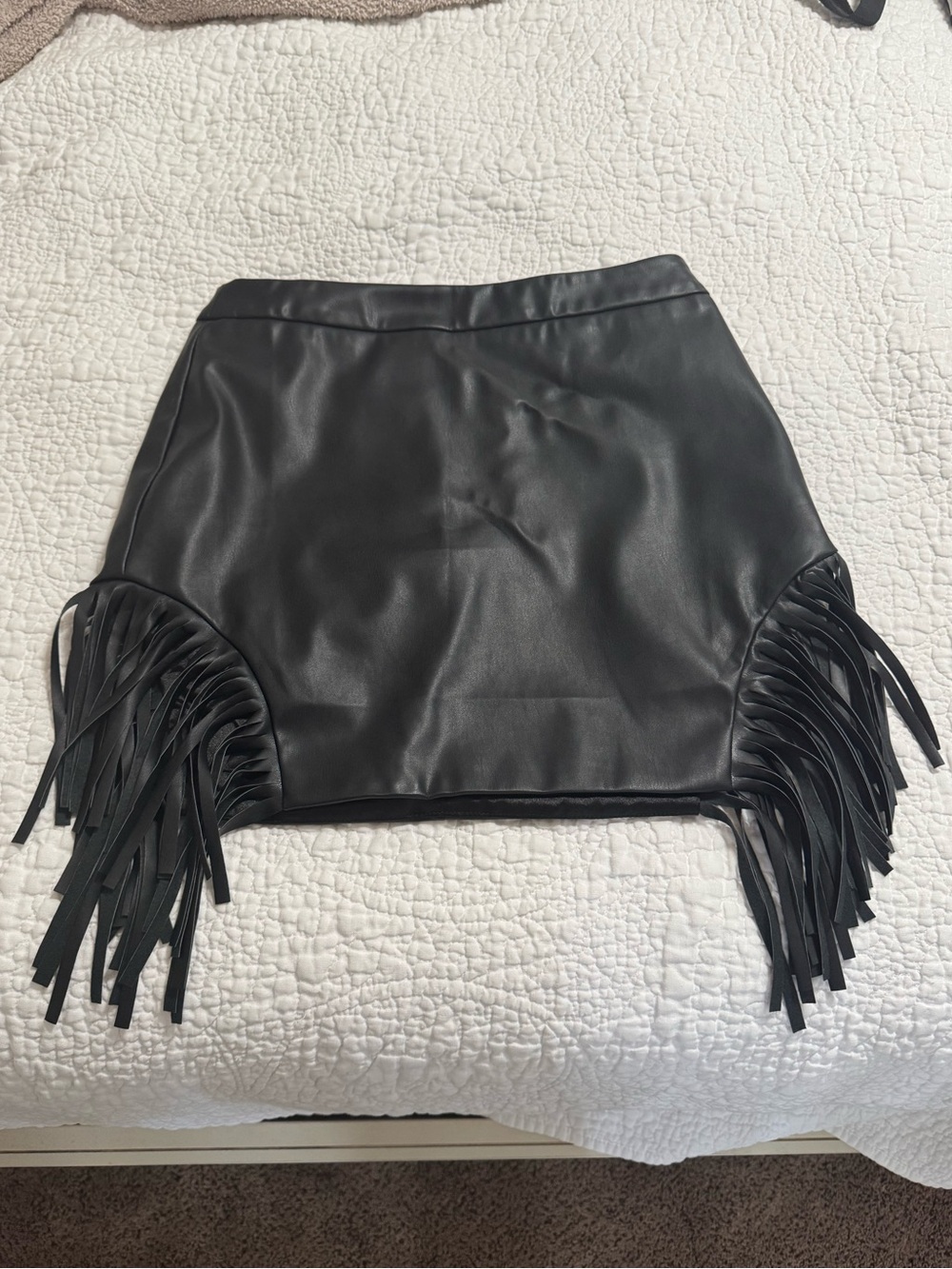 Kittenish Black Fringe Leather Skirt